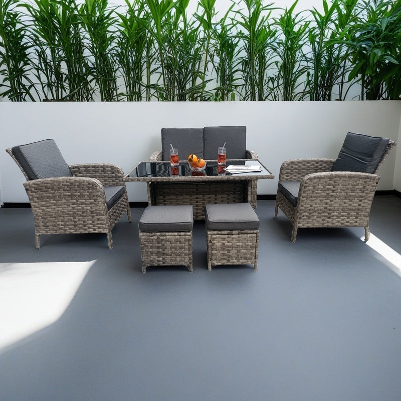 Harriet 6-Piece Rattan Wicker Relaxed Garden Dining Set - Image 4