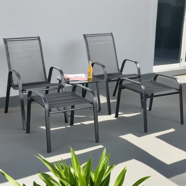 Brooke 5 piece black bistro set with foot stools