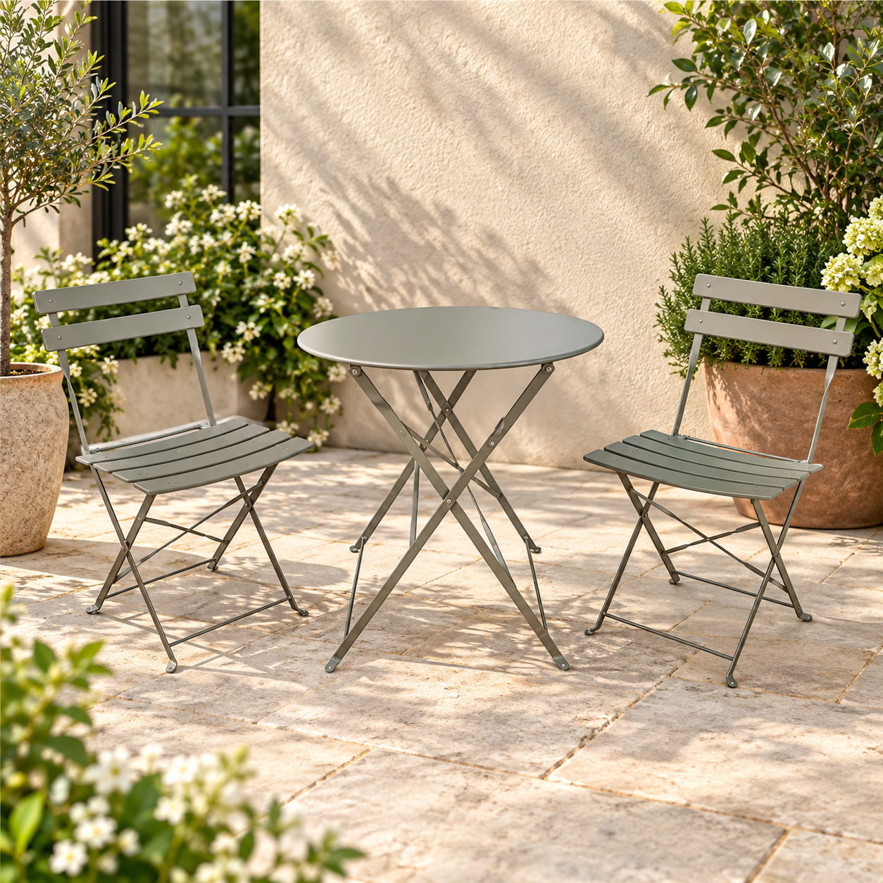 The Sutton-Leach Three-Piece Folding Metal Bistro Set – Grey - Image 4