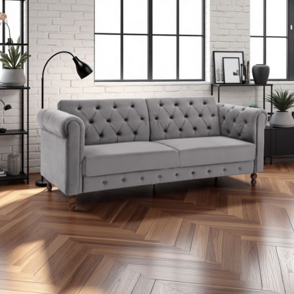 Nova 3 Seat Sofa Bed in Grey Velvet