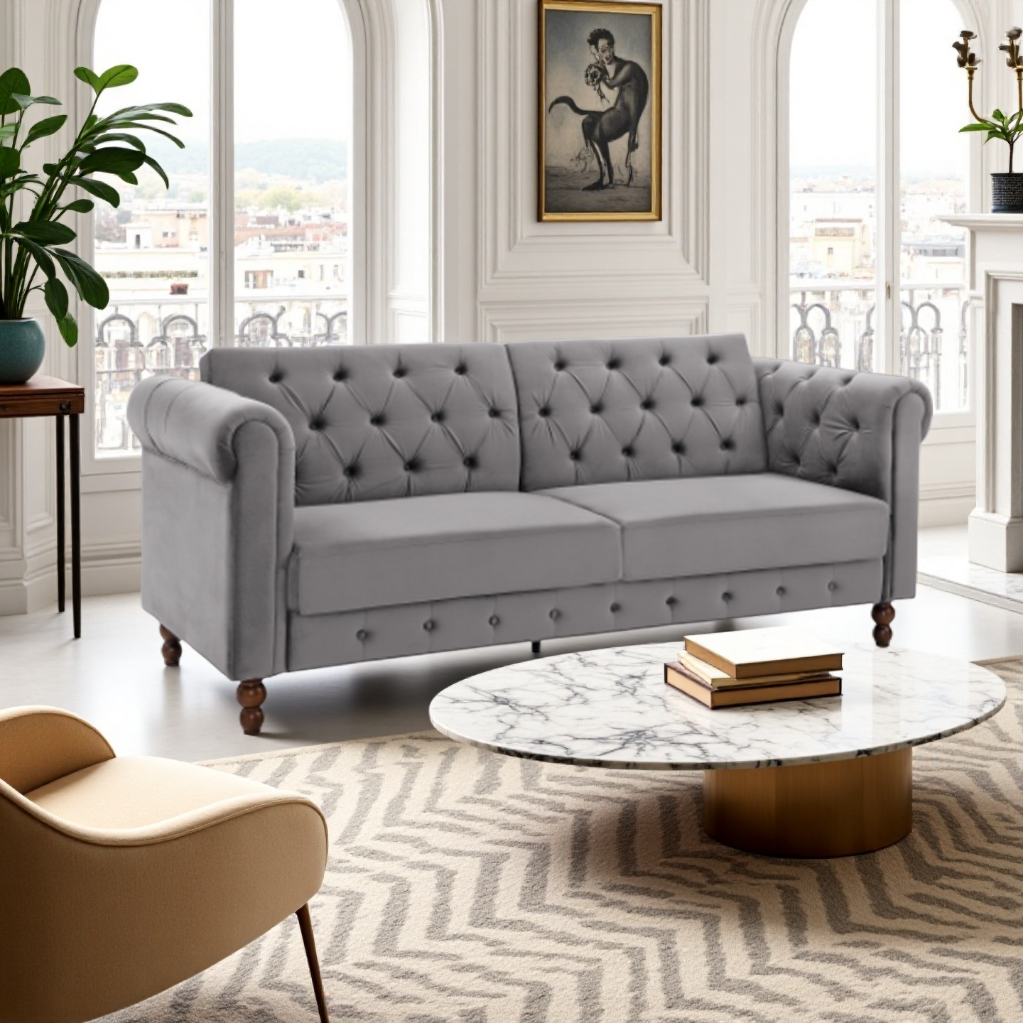 Nova 3 Seat Sofa Bed in Grey Velvet - Image 2
