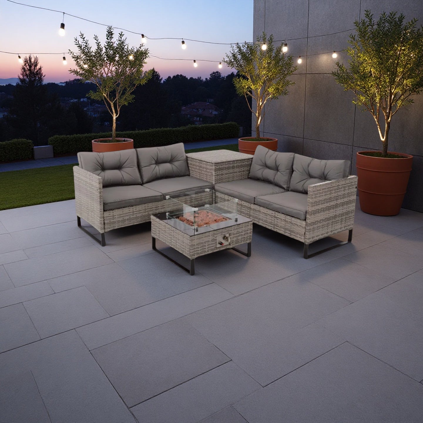 The Scarlett Grey Firepit Rattan Corner with Storage