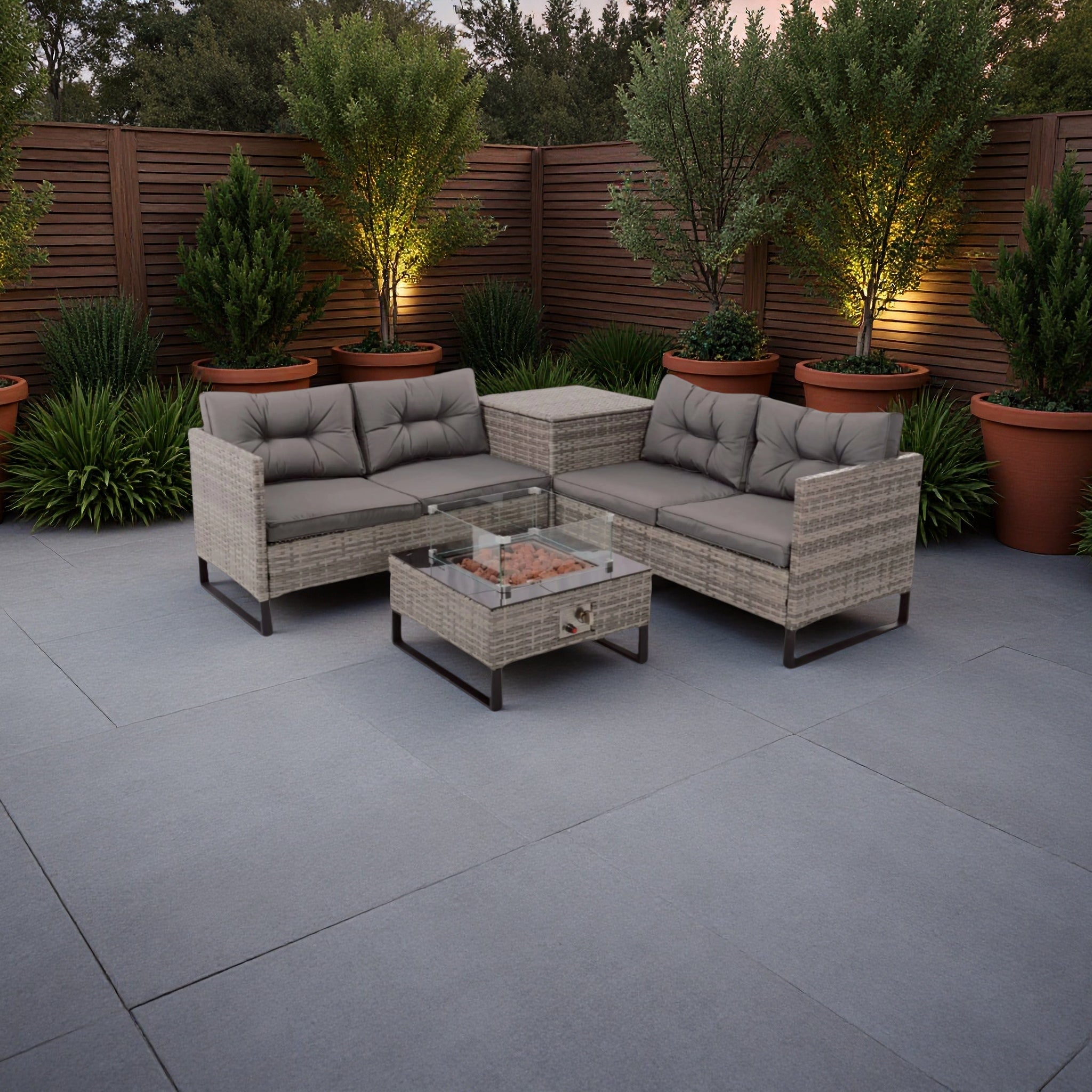 The Scarlett Grey Firepit Rattan Corner with Storage - Image 2