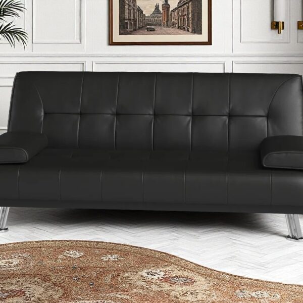 Jace Black Leather 3 Seat Sofa Bed Set