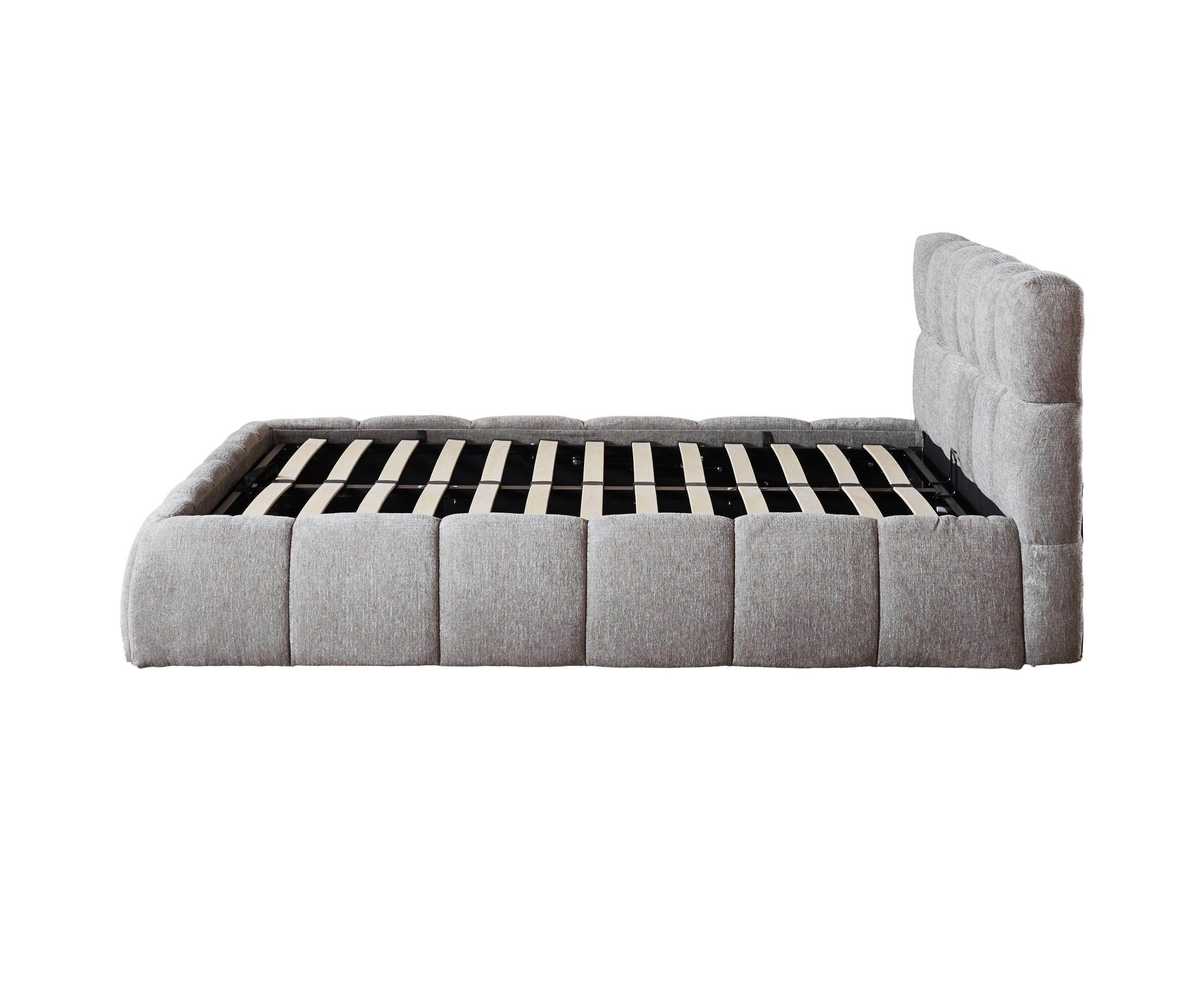 The Maya Upholstered Soft Plush Ottoman Bed Frame - Grey - Double - Image 6