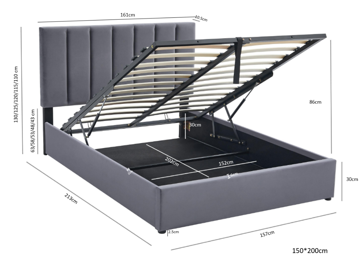 The Siena Grey Velvet Ottoman Storage Bed – King - Image 5