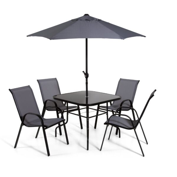 The Bobbie-Jo - Black and Grey Metal 4 Seat Garden Dining Set including Parasol
