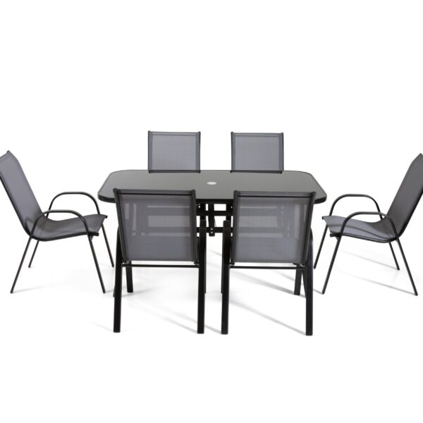 The Cora - Black and Grey Metal 6 Seat Garden Dining Set