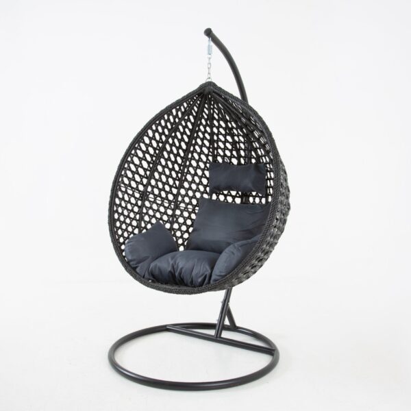 The Sunny Black Hanging Swing Pod Egg Chair - Large with deep Grey Cushions