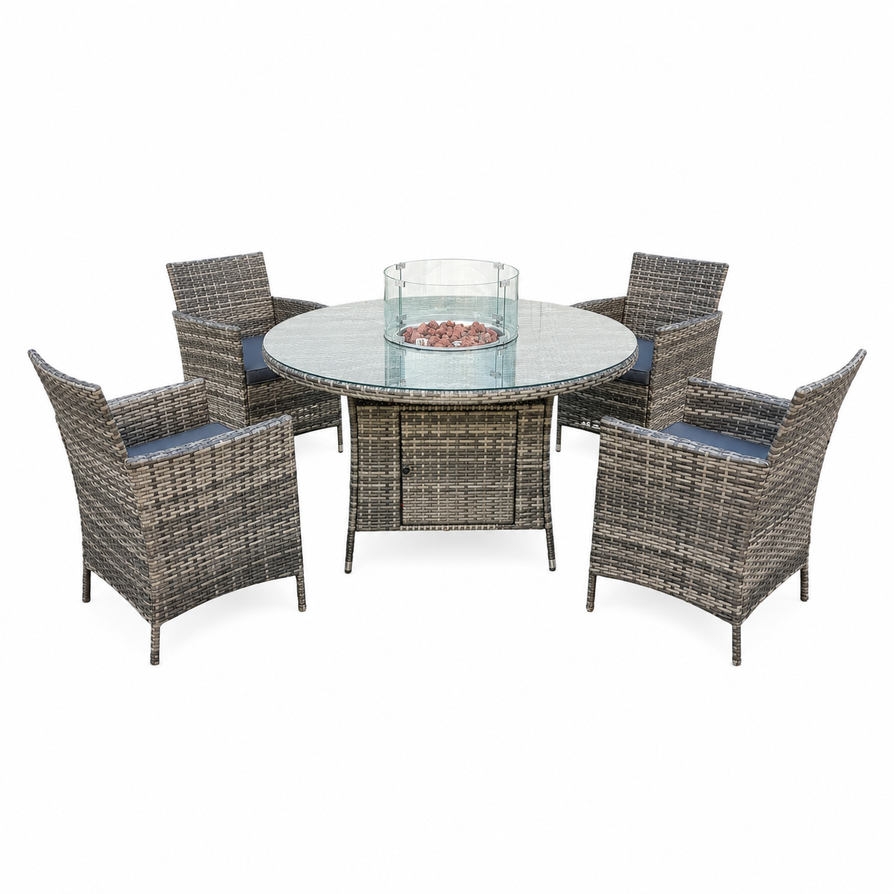 June Rattan Fire Pit Dining Set - Round Table with 4 Chairs - Image 3
