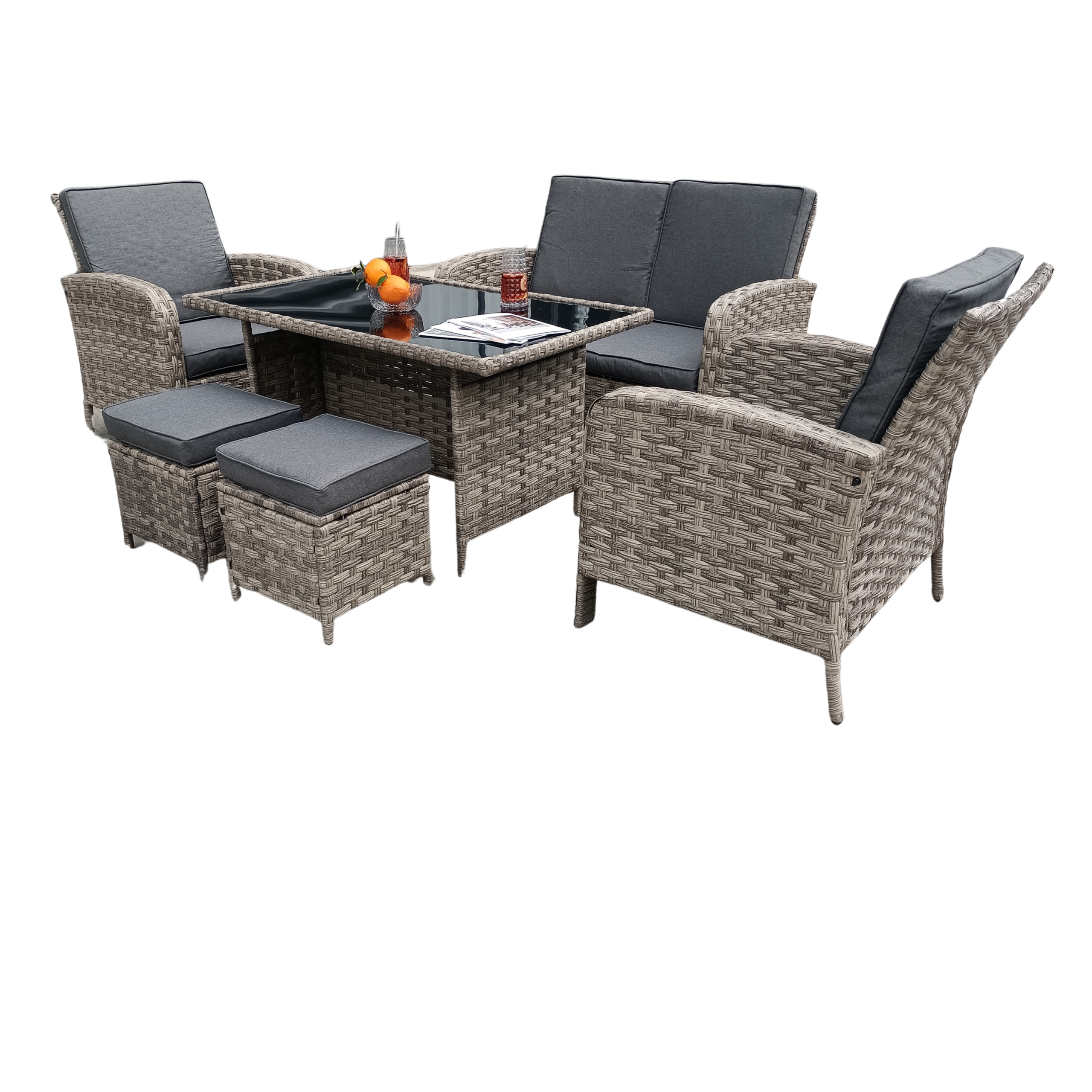 Harriet 6-Piece Rattan Wicker Relaxed Garden Dining Set - Image 2