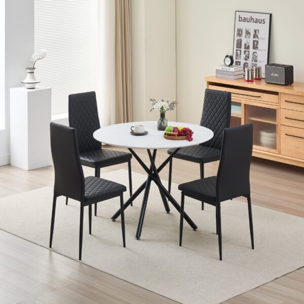 Reuben Dining Table with 4 Emily Leather Chairs - Black