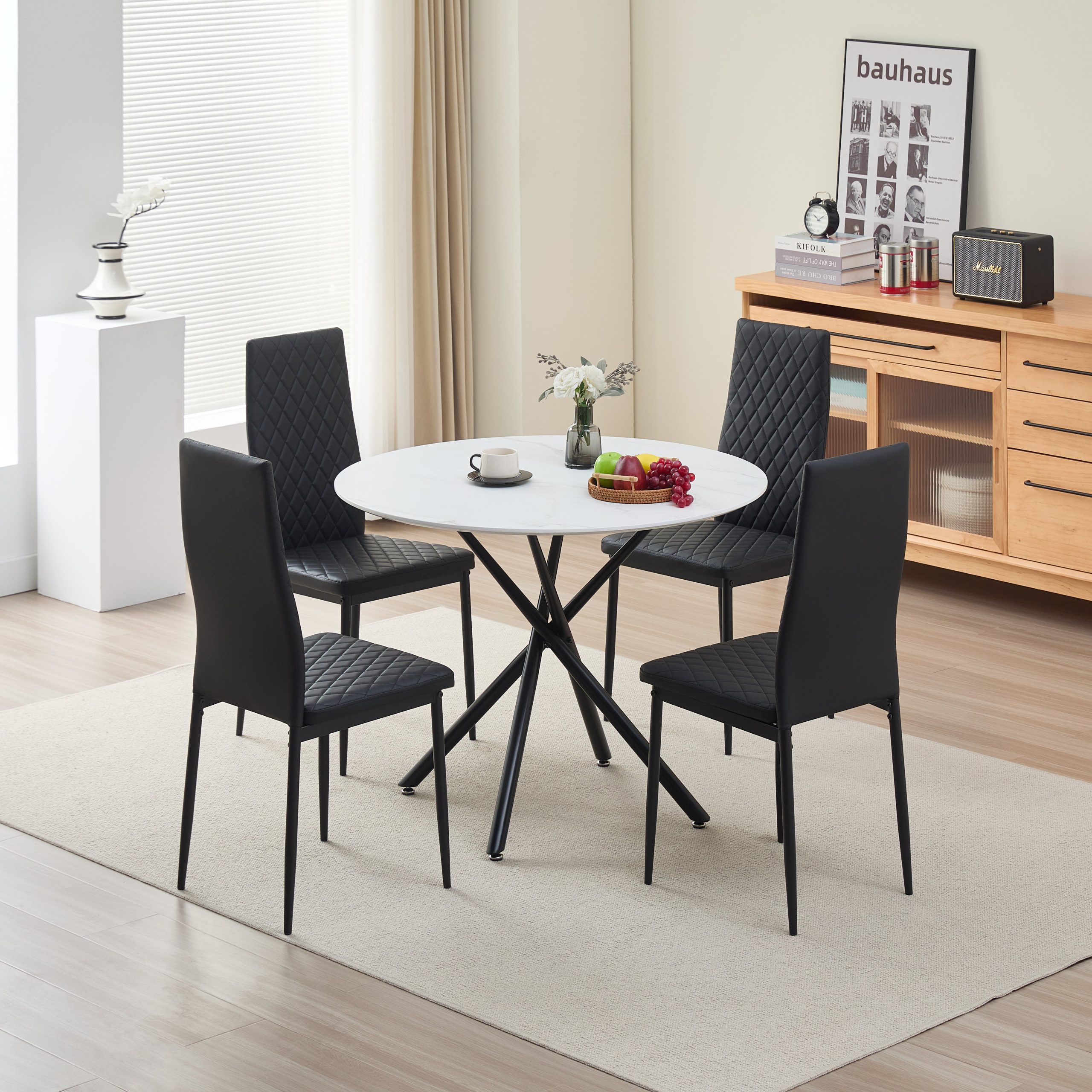 Reuben Dining Table with 4 Emily Leather Chairs