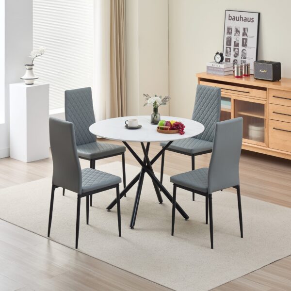 Reuben Dining Table with 4 Emily Leather Chairs - Grey