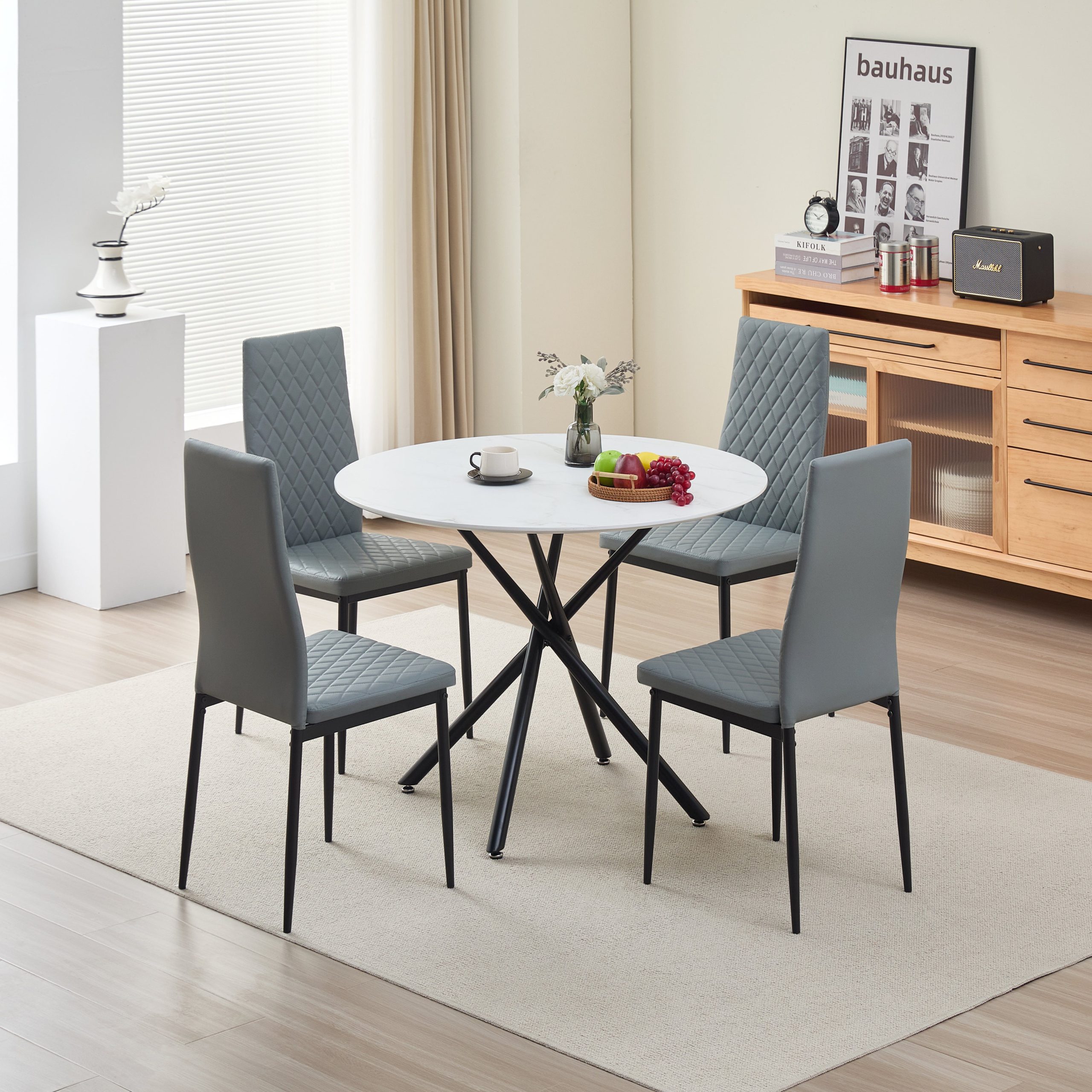 Reuben Dining Table with 4 Emily Leather Chairs - Image 3