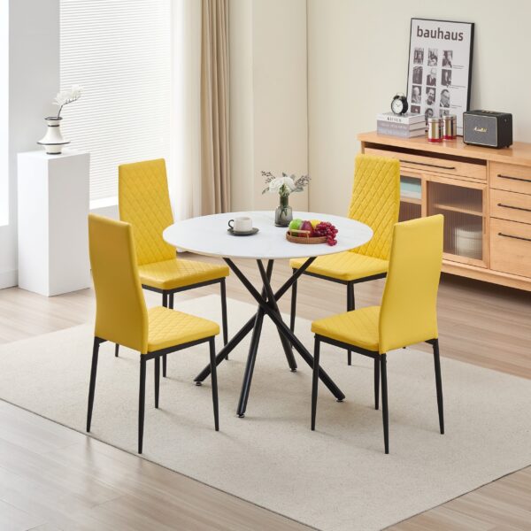 Reuben Dining Table with 4 Emily Leather Chairs - Yellow