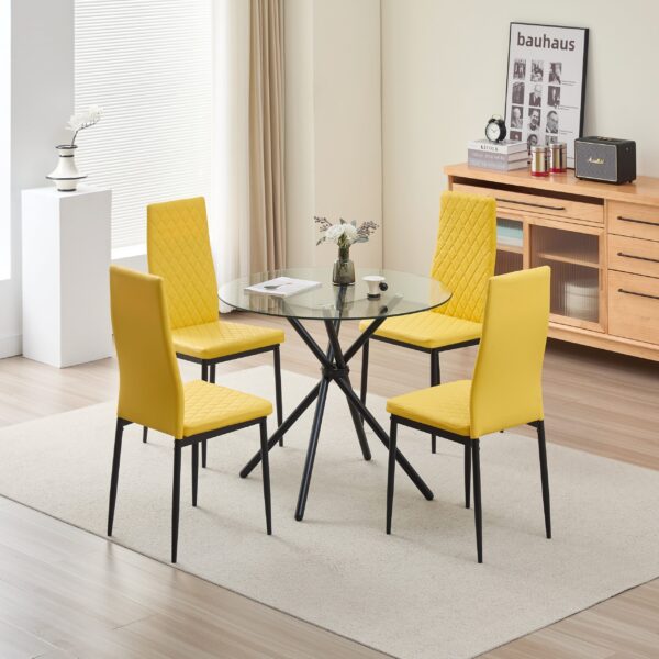 Elsie Dining Table with 4 Emily Leather Chairs
