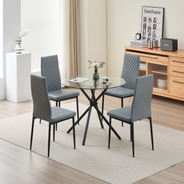 Elsie Dining Table with 4 Emily Leather Chairs - Grey