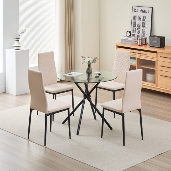Elsie Dining Table with 4 Emily Leather Chairs - Green