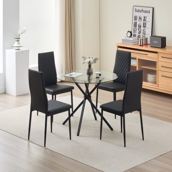 Elsie Dining Table with 4 Emily Leather Chairs - Black
