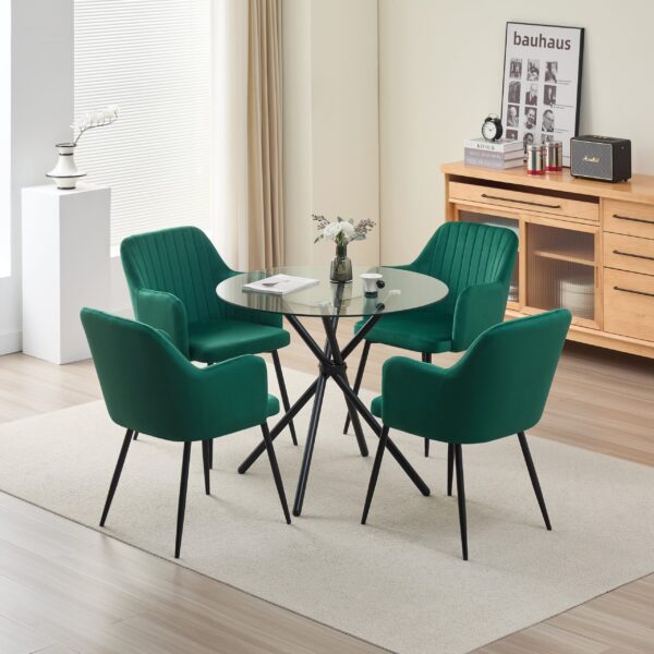 Elsie Dining Table with 4 Charlotte Velvet Chairs - Green