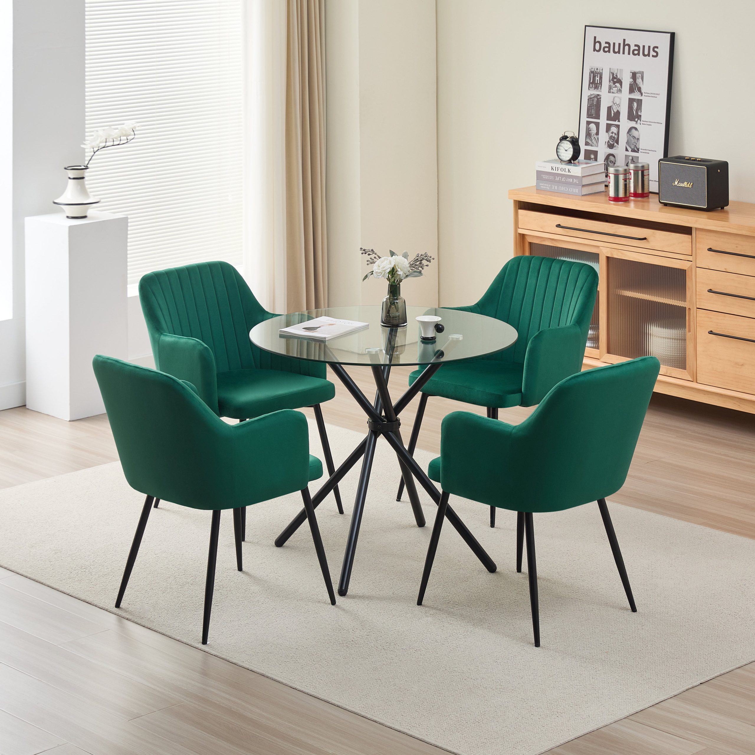 Elsie Dining Table with 4 Charlotte Velvet Chairs - Image 2