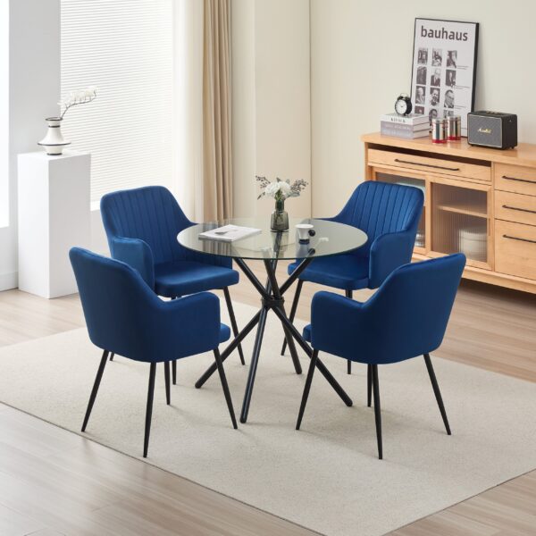 Elsie Dining Table with 4 Charlotte Velvet Chairs - Blue