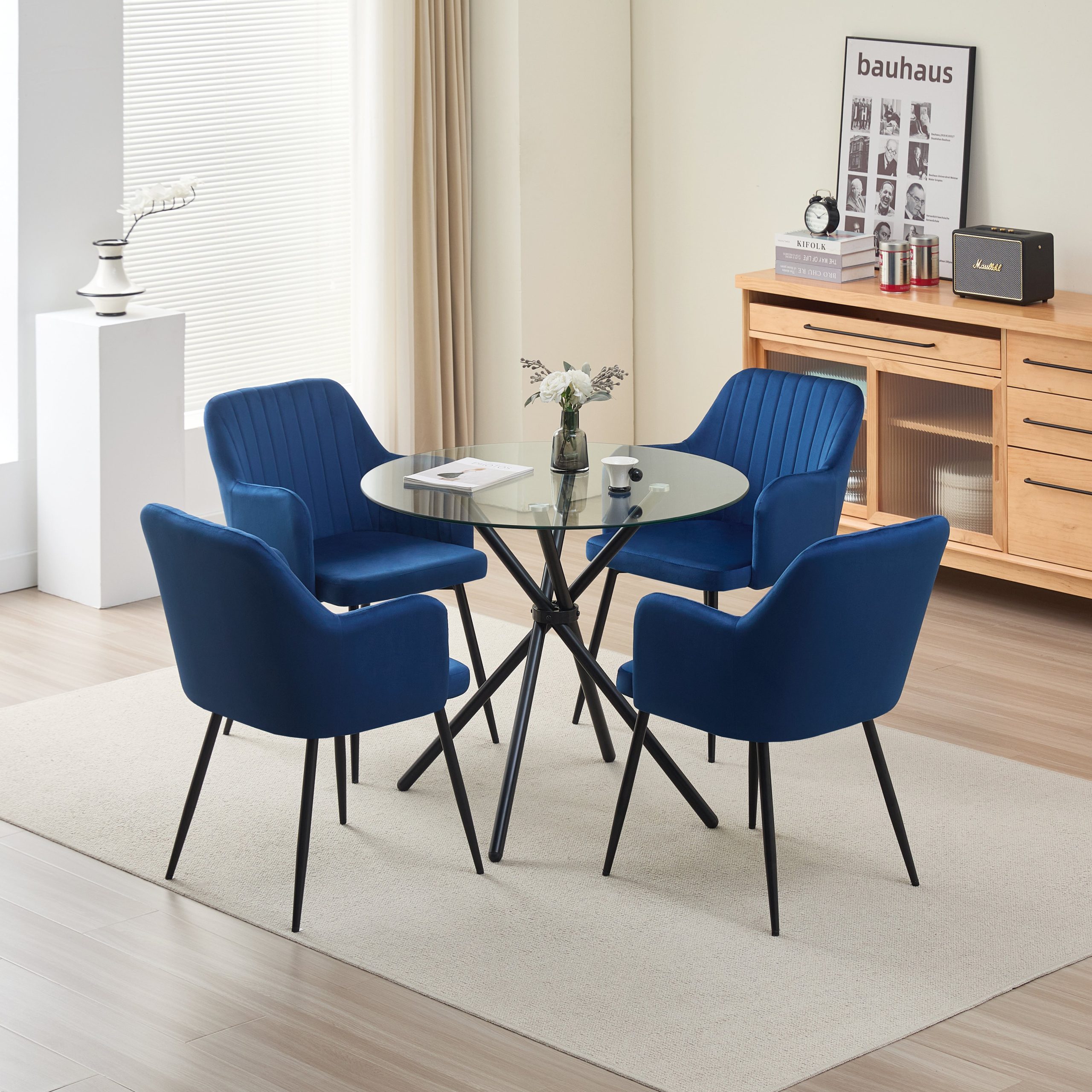 Elsie Dining Table with 4 Charlotte Velvet Chairs - Image 4