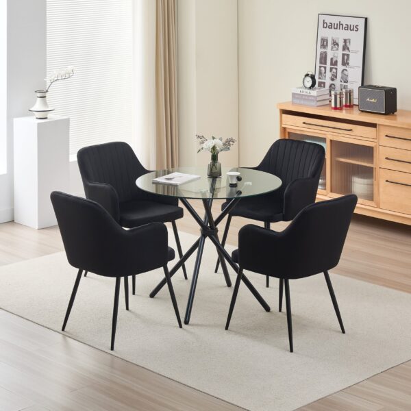 Elsie Dining Table with 4 Charlotte Velvet Chairs - Black