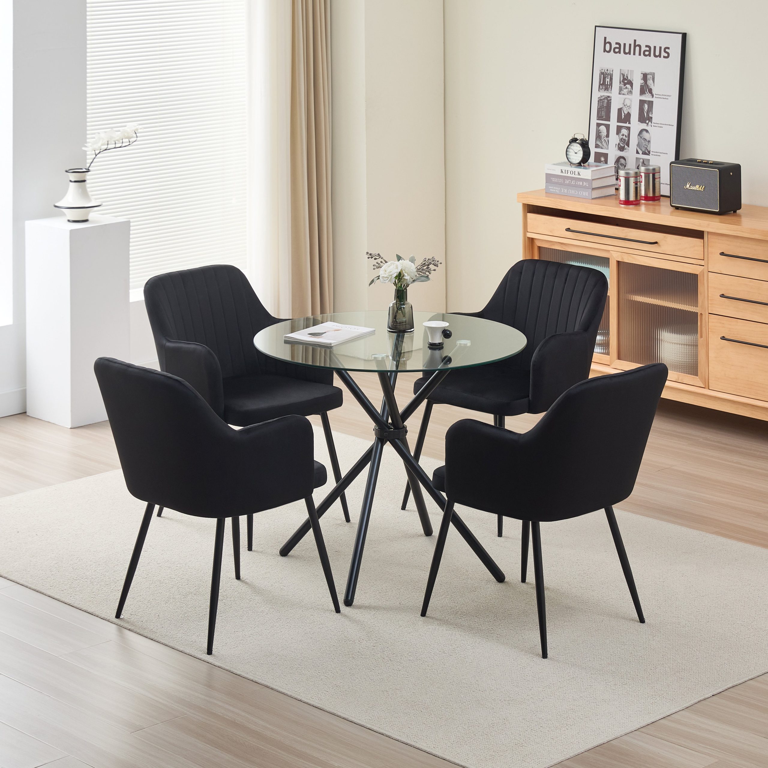 Elsie Dining Table with 4 Charlotte Velvet Chairs - Image 3