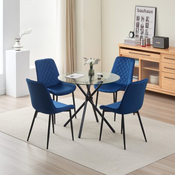 Elsie Dining Table with 4 Amelia Velvet Chairs - Blue