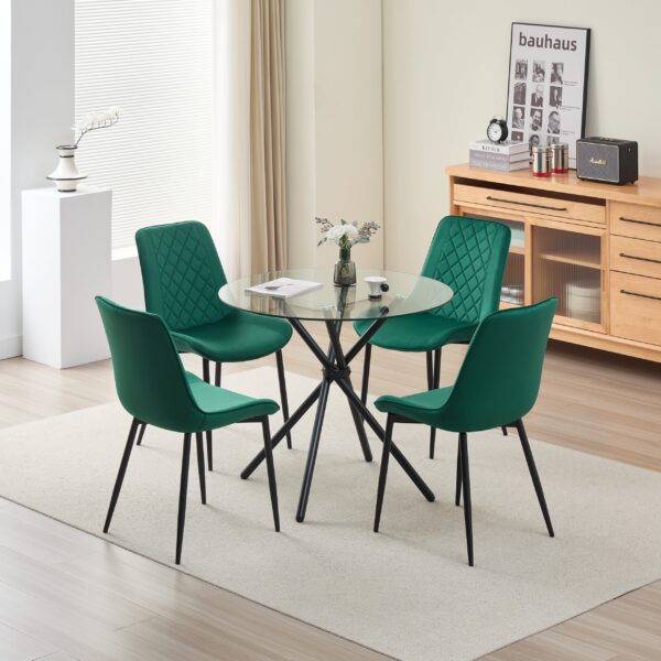 Elsie Dining Table with 4 Amelia Velvet Chairs - Green