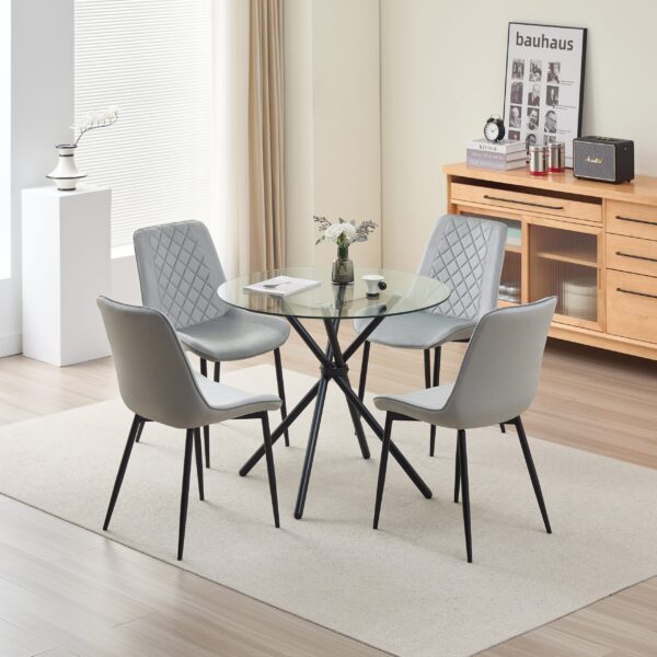 Elsie Dining Table with 4 Amelia Velvet Chairs - Grey