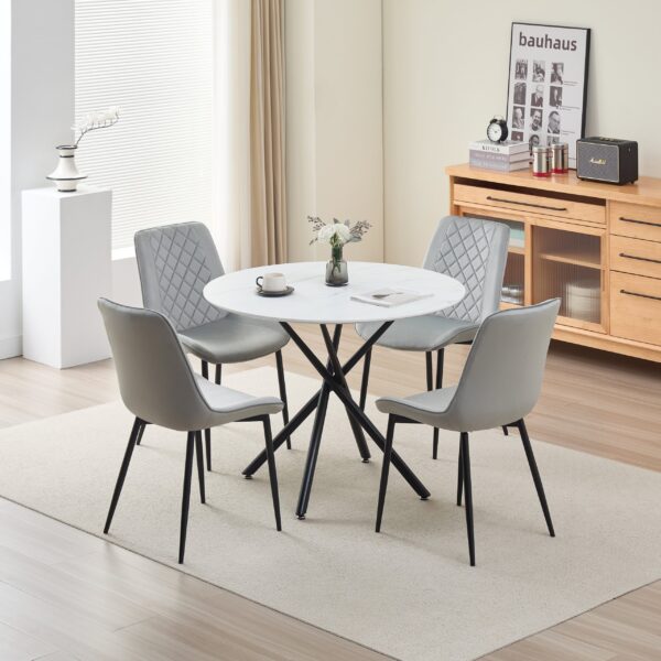 Reuben Dining Table with 4 Amelia Velvet Chairs