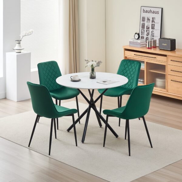 Reuben Dining Table with 4 Amelia Velvet Chairs - Green