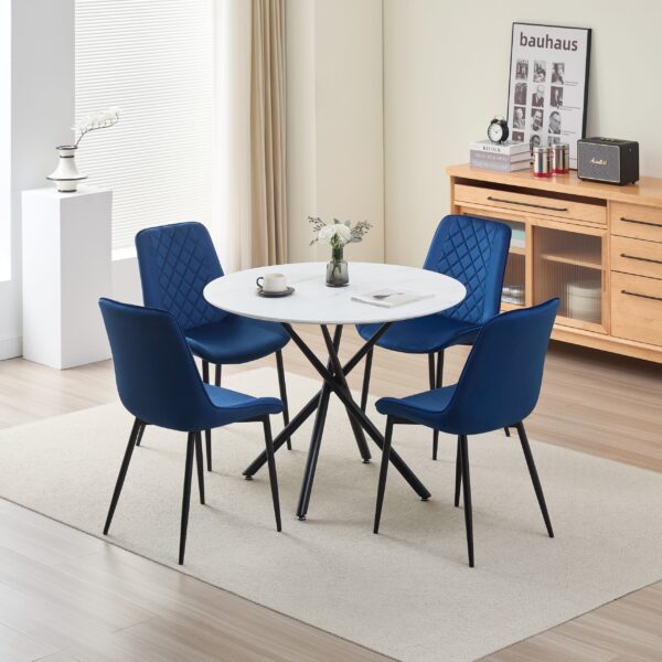 Reuben Dining Table with 4 Amelia Velvet Chairs - Blue