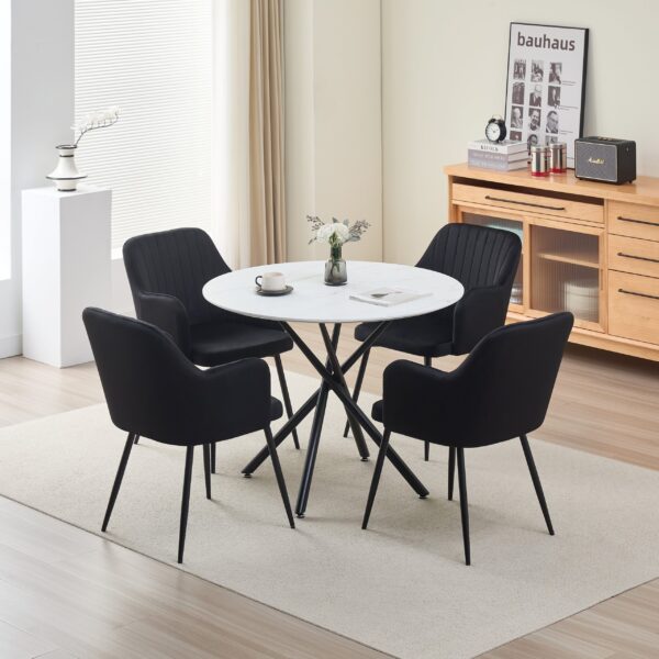 Reuben Dining Table with 4 Charlotte Velvet Chairs - Black