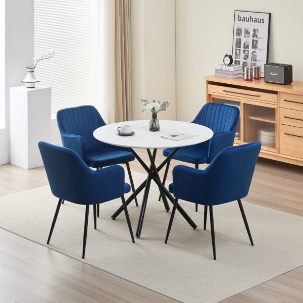 Reuben Dining Table with 4 Charlotte Velvet Chairs