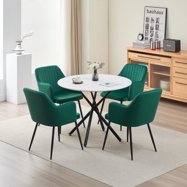 Reuben Dining Table with 4 Charlotte Velvet Chairs - Green