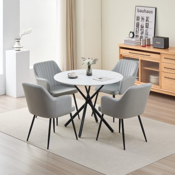 Reuben Dining Table with 4 Charlotte Velvet Chairs - Grey