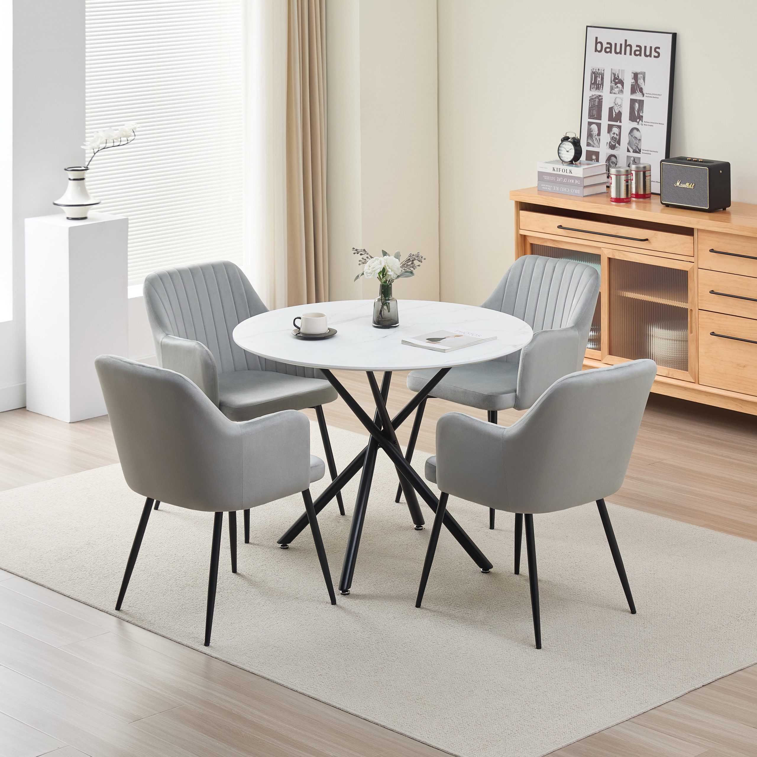 Reuben Dining Table with 4 Charlotte Velvet Chairs - Image 4