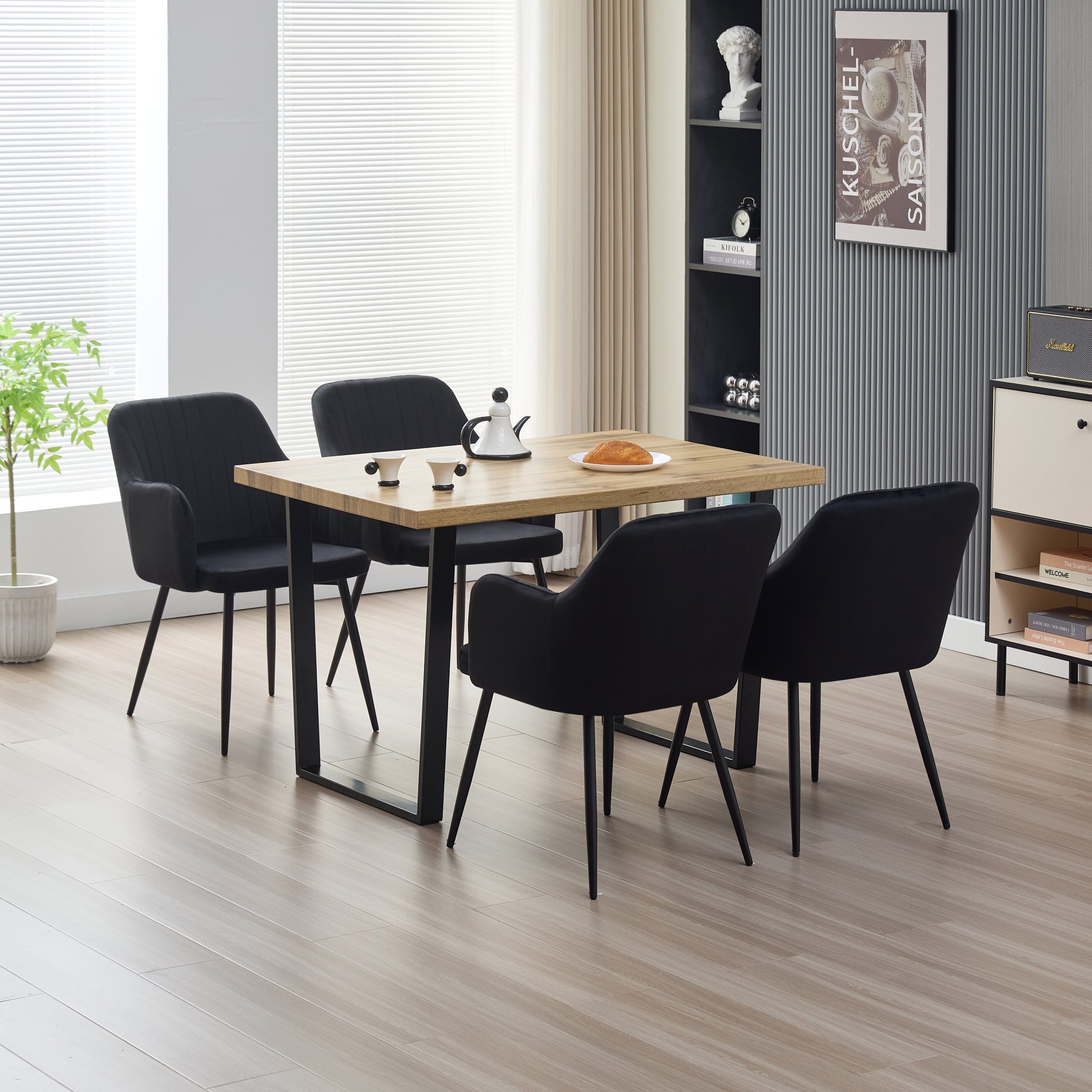 Margot Dining Table with 4 Charlotte Velvet Chairs - Black