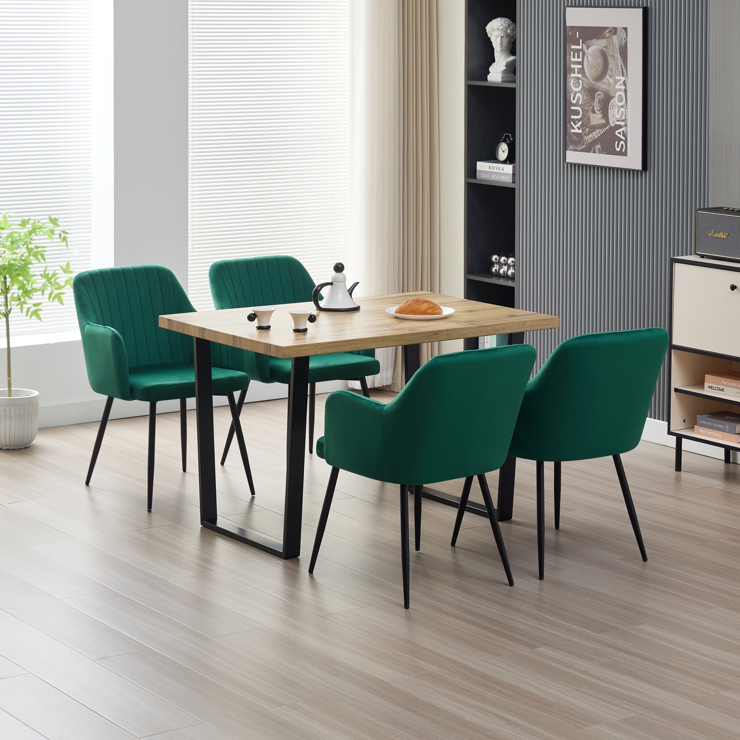 Margot Dining Table with 4 Charlotte Velvet Chairs - Green
