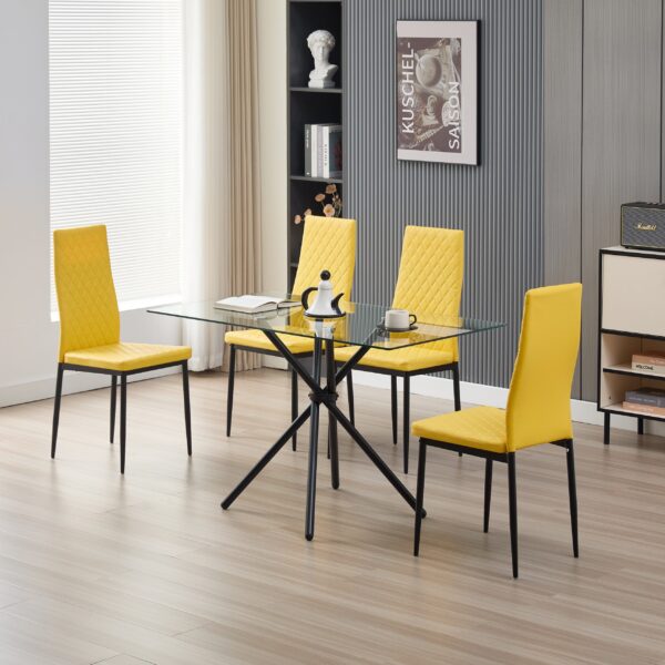 Skyla-Mae Dining Table with 4 Emily Leather Chairs - Yellow