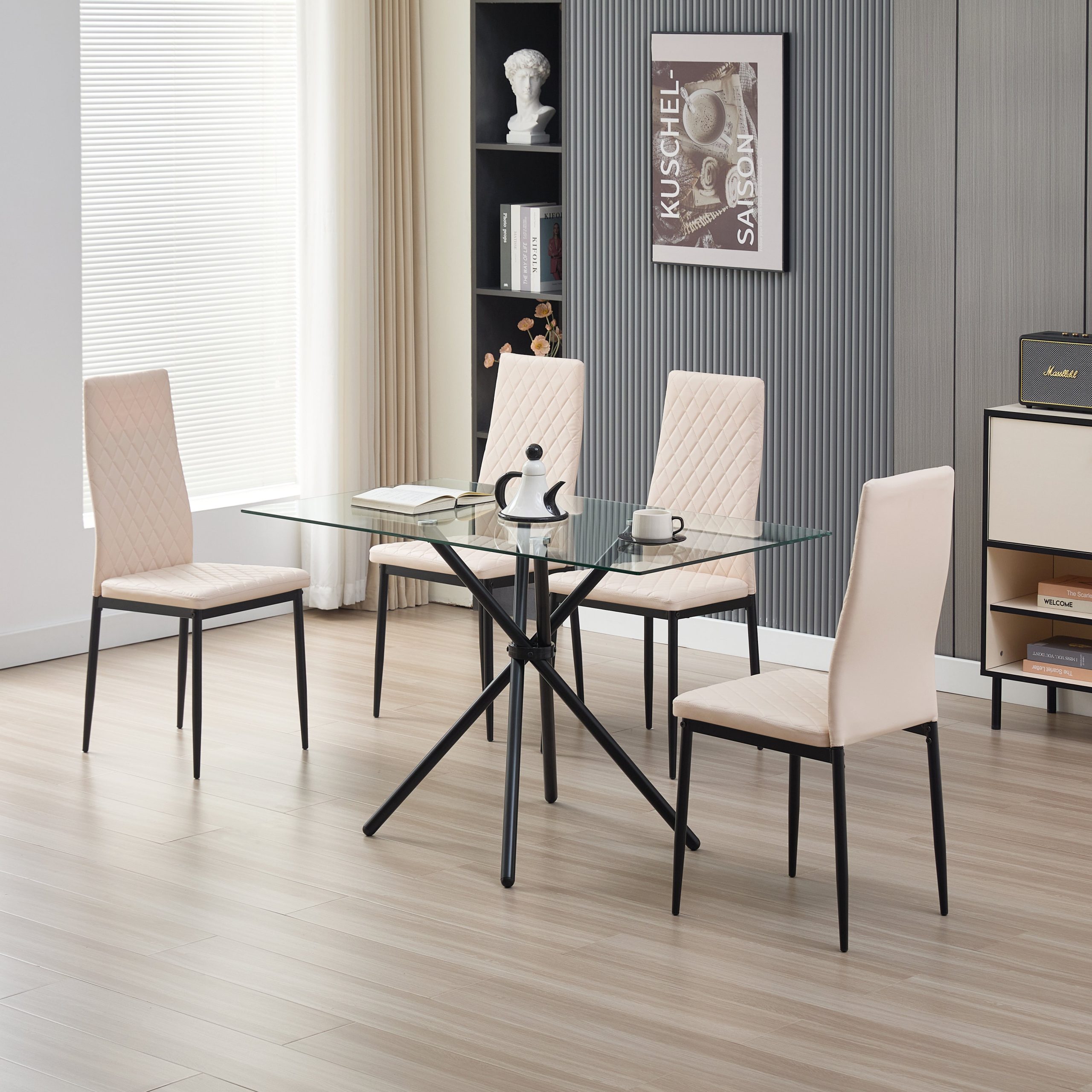 Skyla-Mae Dining Table with 4 Emily Leather Chairs - Green