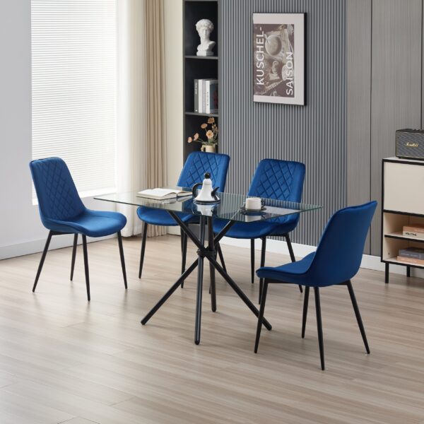 Skyla-Mae Dining Table with 4 Amelia Velvet Chairs - Blue
