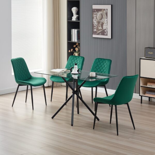 Skyla-Mae Dining Table with 4 Amelia Velvet Chairs - Green