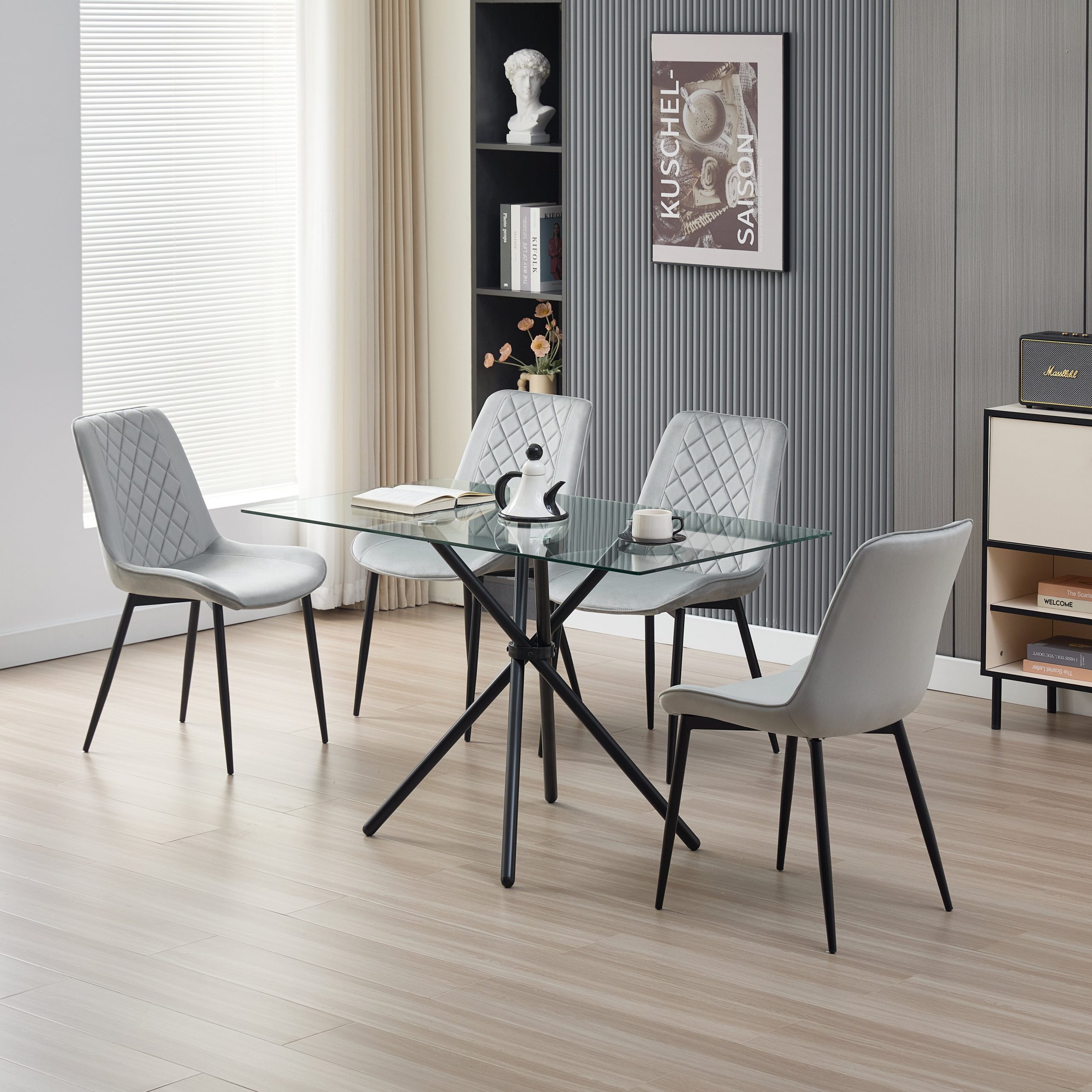 Skyla-Mae Dining Table with 4 Amelia Velvet Chairs - Image 2