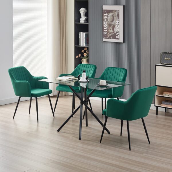 Skyla-Mae Dining Table with 4 Charlotte Velvet Chairs - Green