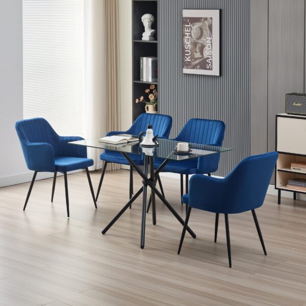 Skyla-Mae Dining Table with 4 Charlotte Velvet Chairs - Blue